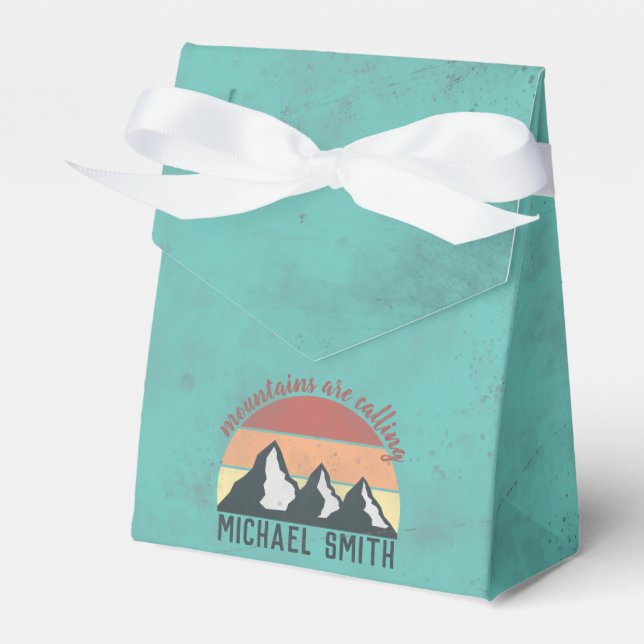 Vintage pastels mountains are calling monogram favour box (Front Side)