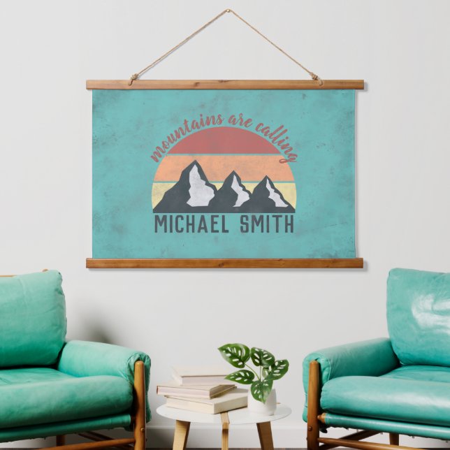 Vintage pastels mountains are calling monogram hanging tapestry (Living Room)