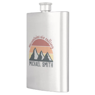 Vintage pastels mountains are calling monogram hip flask