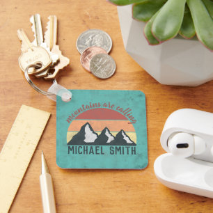 Vintage pastels mountains are calling monogram key ring