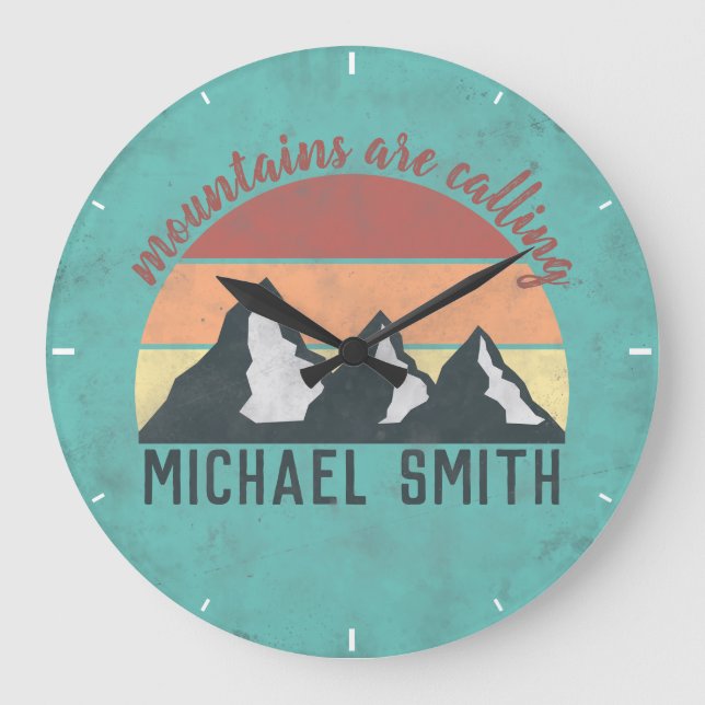 Vintage pastels mountains are calling monogram large clock (Front)