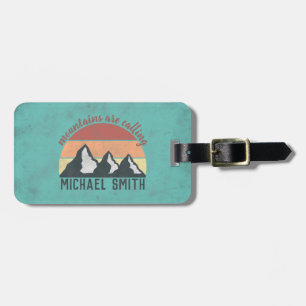 Vintage pastels mountains are calling monogram luggage tag