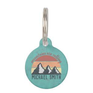 Vintage pastels mountains are calling monogram pet tag