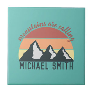 Vintage pastels mountains are calling monogram sky ceramic tile
