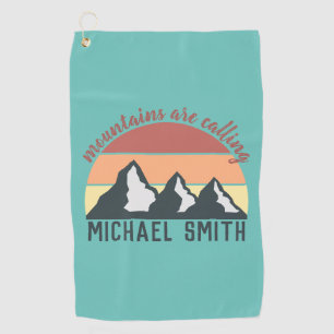 Vintage pastels mountains are calling monogram sky golf towel