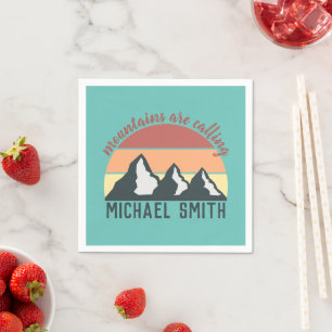 Vintage pastels mountains are calling monogram sky napkin