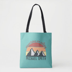 Vintage pastels mountains are calling monogram sky tote bag