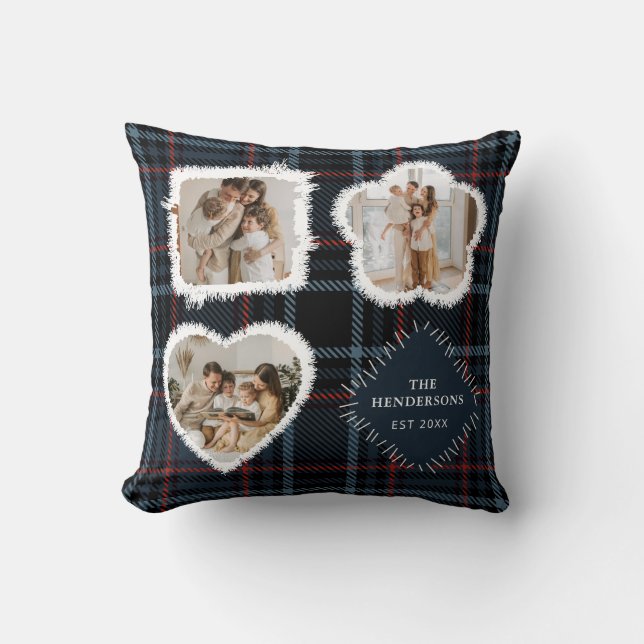 Vintage Patchwork 3 Photo Collage Throw Pillow (Front)