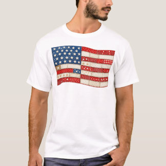 Vintage Patchwork American Flag | Patriotic Red Wh T-Shirt