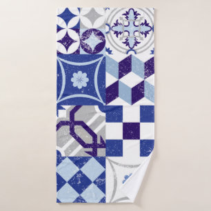Vintage patchwork background with traditional blue bath towel