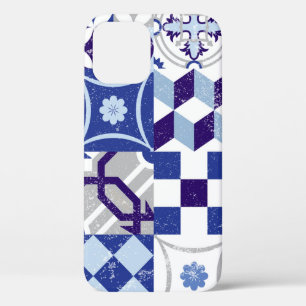 Vintage patchwork background with traditional blue iPhone 12 case