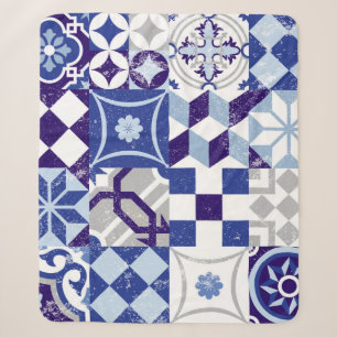 Vintage patchwork background with traditional blue sherpa blanket