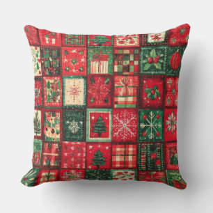Vintage Patchwork Christmas Throw Pillow