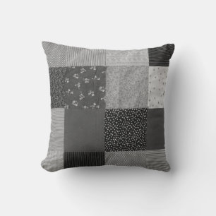vintage patchwork fabric design black and white cushion