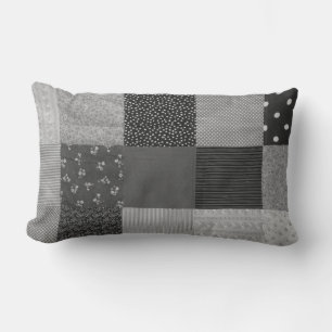 vintage patchwork fabric design black and white lumbar cushion