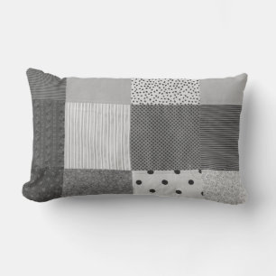 vintage patchwork fabric design black and white lumbar cushion