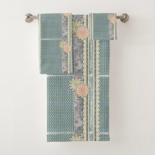 Vintage Patchwork Flowers in Polka Dots Bath Towel Set