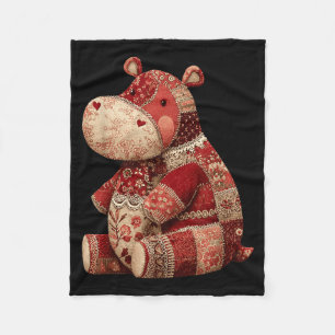 Vintage Patchwork Hippo Cute Boho Nursery Fleece Blanket