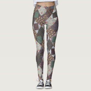 Vintage Patchwork Pattern Dark Diamond Quilt Leggings