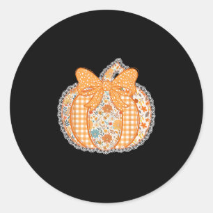 Vintage Patchwork Pumpkin Bow Women Girls Autumn F Classic Round Sticker