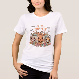 Vintage Patchwork Pumpkin T-Shirt Hallowen Tri-Blend Shirt