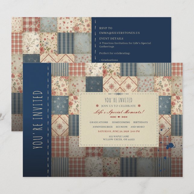 Vintage Patchwork Quilt All-Occasion Invitation (Front/Back)