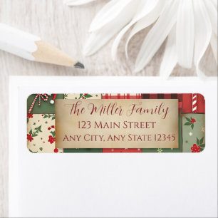 Vintage Patchwork Quilt Christmas Return Address L Label