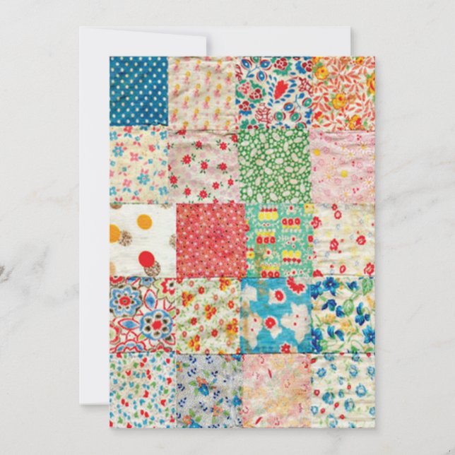 Vintage Patchwork Quilt Print Flat Card (Front)