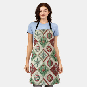 Vintage Patchwork Quilted Christmas Pattern Apron