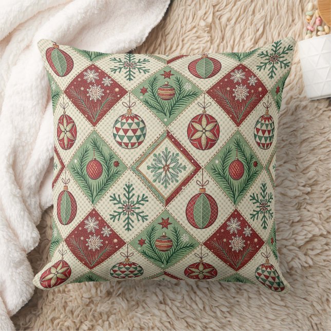 Vintage Patchwork Quilted Christmas Pattern Cushion (Blanket)