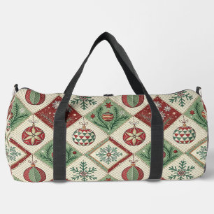 Vintage Patchwork Quilted Christmas Pattern Duffle Bag