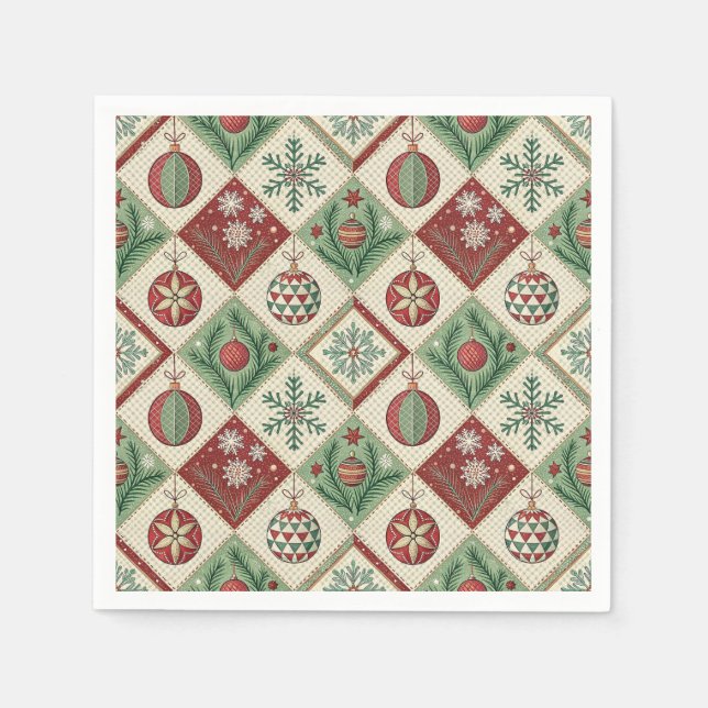 Vintage Patchwork Quilted Christmas Pattern Napkin (Front)