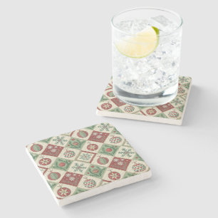 Vintage Patchwork Quilted Christmas Pattern Stone Coaster