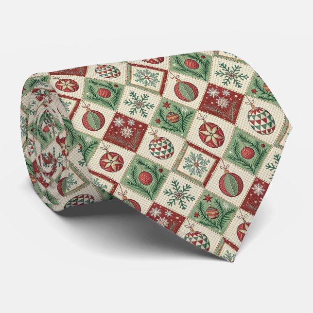 Vintage Patchwork Quilted Christmas Pattern Tie (Rolled)