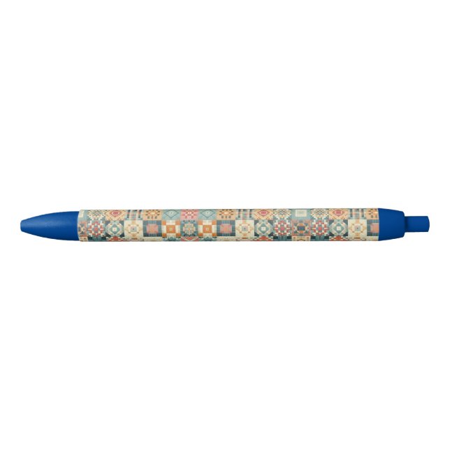 Vintage, patchwork quilted look black ink pen (Front)