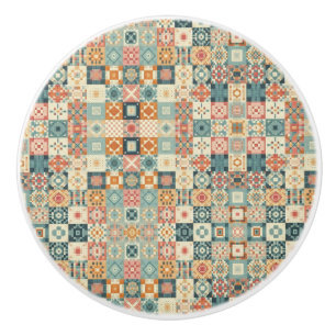 Vintage, patchwork quilted look ceramic knob
