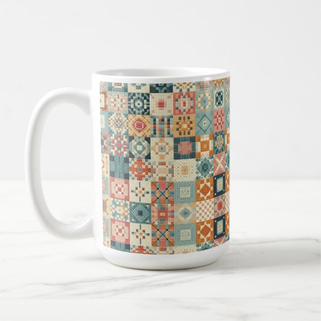 Vintage, patchwork quilted look coffee mug (Left)