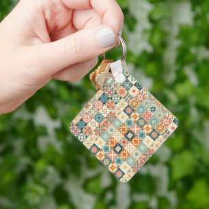 Vintage, patchwork quilted look key ring