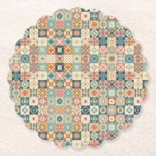 Vintage, patchwork quilted look paper coaster
