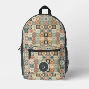 Vintage, patchwork quilted look personalised printed backpack