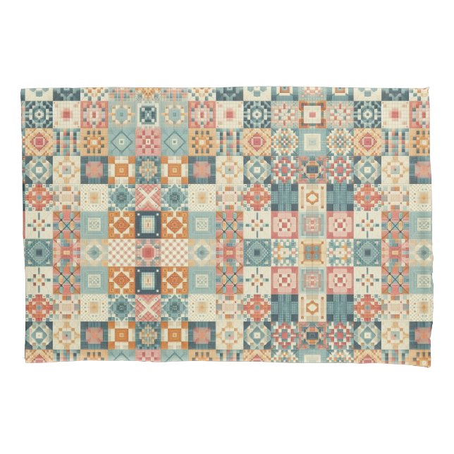 Vintage, patchwork quilted look pillowcase (Front)