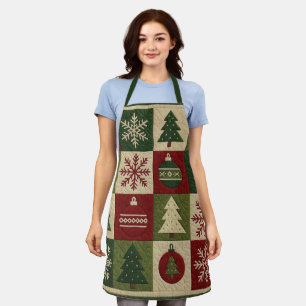 Vintage, patchwork quilted look rustic Christmas Apron
