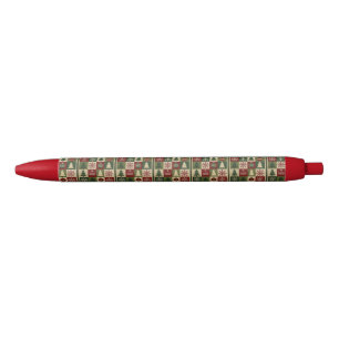 Vintage, patchwork quilted look rustic Christmas Black Ink Pen