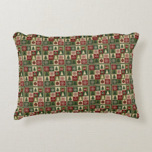 Vintage, patchwork quilted look rustic Christmas Decorative Cushion