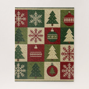 Vintage, patchwork quilted look rustic Christmas Jigsaw Puzzle