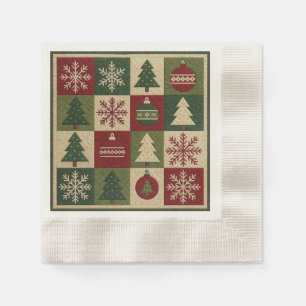 Vintage, patchwork quilted look rustic Christmas Napkin