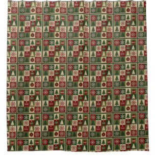 Vintage, patchwork quilted look rustic Christmas Shower Curtain