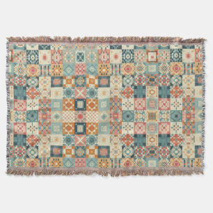 Vintage, patchwork quilted look throw blanket