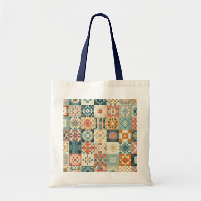 Vintage, patchwork quilted look tote bag (Front)