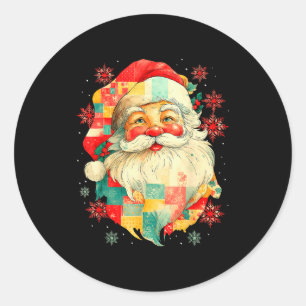 Vintage Patchwork Santa Claus Face Christmas Famil Classic Round Sticker